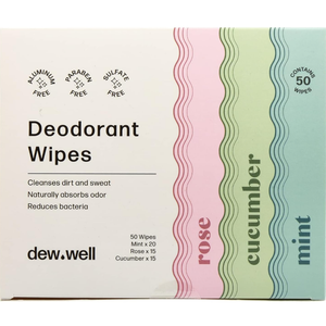 Dew Well - Deodorant Wipes Variety 50 Pack (Mint, Rose, Cucumber)