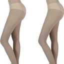 2-Pack Slightly Transparent Tights for girls & women, High Elasticity Sheen Pantyhose, For Work Dance Casual. (Brown, XXL)