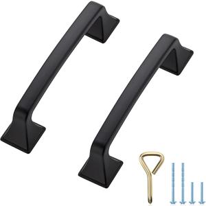 Ravinte 10PCS Pack Matte Black Kitchen Cabinet Handles Drawer Pulls 3-3/4 inch Hole Centers Cabinet Pulls Kitchen Cabinet Hardware Sturdy Big Square Base Dresser Pulls Cabinet Drawer Handles
