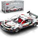 Sosuy Building-Block Race-Car Set, 1:18 Technical Model Kit 586 Pcs DIY White Pull-Back Toy for Boy Girl Kid Age 6+ Year, Birthday Gift for Teen Adult Display, Speed Super Sports Cars Bricks Icons