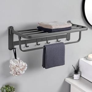 JiGiU Towel Rail 23.6 Inch Bathroom Towel Storage Wall Mounted with Towel Bar & 6 Hooks Foldable Towel Holder Stainless Steel Rustproof Towel Shelves for Home Bathroom Shower Kitchen JiGiU Towel Rail 23.6 Inch Bathroom Towel Storage Wall Mounted with Towel Bar & 6 Hooks Foldable Towel Holder Stainless Steel Rustproof Towel Shelves for Home Bathroom Shower Kitchen