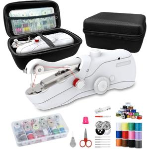 Handheld sewing machine, beginner's sewing kit with storage, two power supply modes, electric switch, simple operation, portable mini, beginner's sewing machine.White