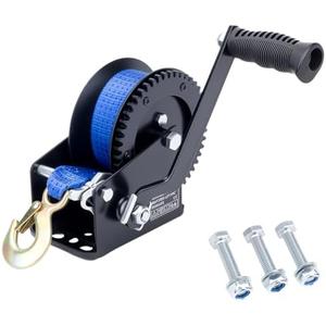RVSNAIL 1600LBS Heavy Duty Boat Trailer Winch with 19FT Strap, 2-Way Ratchet, 4:1 Gear Trailer Winch, Portable Hand Crank for Boat, Truck, Trailer, RV, ATV, Jet Ski