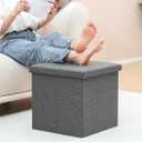 B FSOBEIIALEO Storage Ottoman with Tray, Linen Small Coffee Table Folding Foot Rest Seat Cube, Dark Grey 16"X15.7"x15" Double (2 Pack)