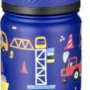 Fanhaw 14 Oz Kids Insulated Water Bottle with Straw - Stainless Steel Double Wall Vacuum Cup, Leakproof, BPA Free, Suitable for Boys and Girls(Blue - Under Construction)