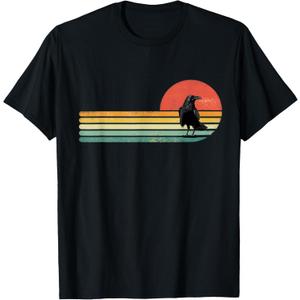 Raven Crow Shirt Retro Style Animal Bird Lover Bird Watcher T-Shirt, Large, Black