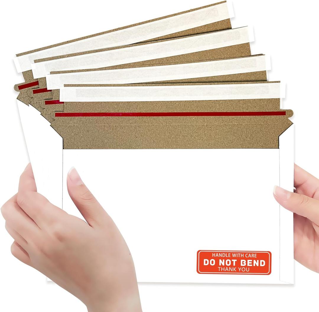 Cheardia 120 Pack Thick White Rigid Mailers with Self Adhesive Seal, 9.5 x 6.2 Inch Cardboard Envelopes Photo Mailers with Label for Protecting Shipping Gift Cards, Documents, Invitations, DVD