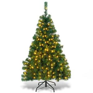 Costwa4.5Ft PVC Pre-lit Christmas Tree Hinged 200 LED Light Metal
