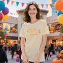 Pumpkin Shirts for Women Fall Season T-Shirt Halloween Thanksgiving Autumn Crewneck Tee (Beige, S)