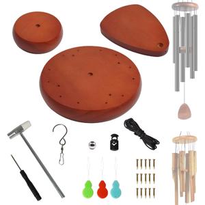 Wind Chime Replacement Parts, 28 PCS Windchime Repair Kit Including Round Top, Clapper, Wind Catcher, 19.6FT Nylon Cord, DIY Wind Chime Supplies (Light Brown)