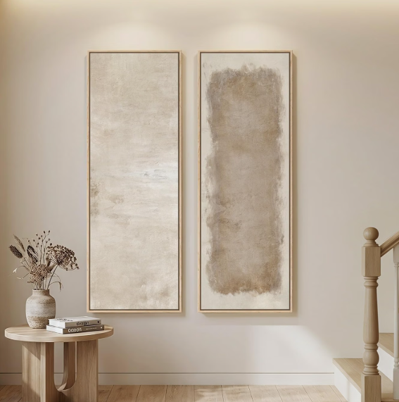 Large Framed Beige Cream Abstract Vertical Wall Art for Hallway, 2 Piece
Long narrow, Large size, Canvas prints, Neutral minimalist pictures, Vertical, Wood frame, Living room,Entryway wall decor
