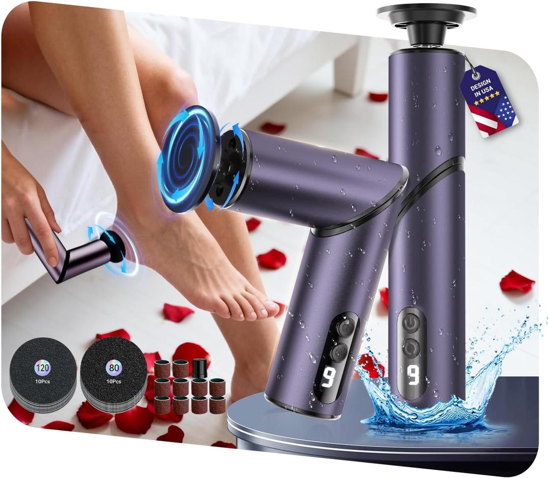 5-in-1 Professional Electric Callus Remover(Portable & Foldable), Removes 99.92% of Calluses in 3 Mins, Rechargeable Foot File Pedicure Kits with 10 & 40 Grit Pads for Soft Smooth Feet, Purple