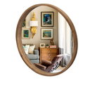 36" Bathroom Mirror, Round Wall Mirror with Wood Frame, Farmhouse Mirror for Wall Decor, Wall-Mounted Mirror for Bedroom, Living Room, Brown