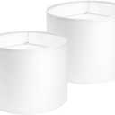 White Lamp Shades Set of 2, Medium Drum Lamp Shade 13"Top x 13"Bottom x 10"High(Spider), Lampshades Replacement for Table Lamps Floor Lamps, Natural Linen Hand Crafted, Easy Assembly Required