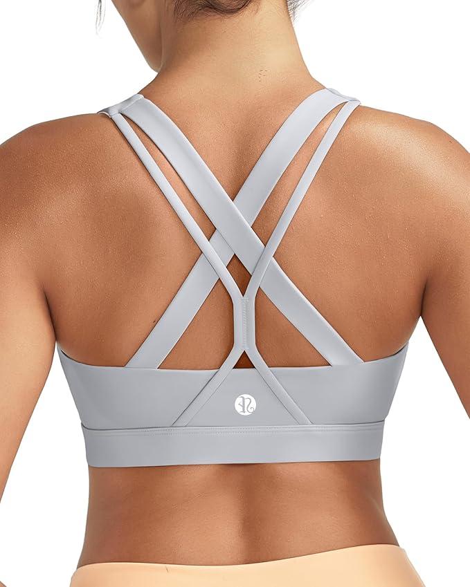 RUNNING GIRL Sports Bras for Women High Support, Criss-Cross Back Strappy Sports Bras for Women with Sewn in Pads(WX3081_Grey_XL)