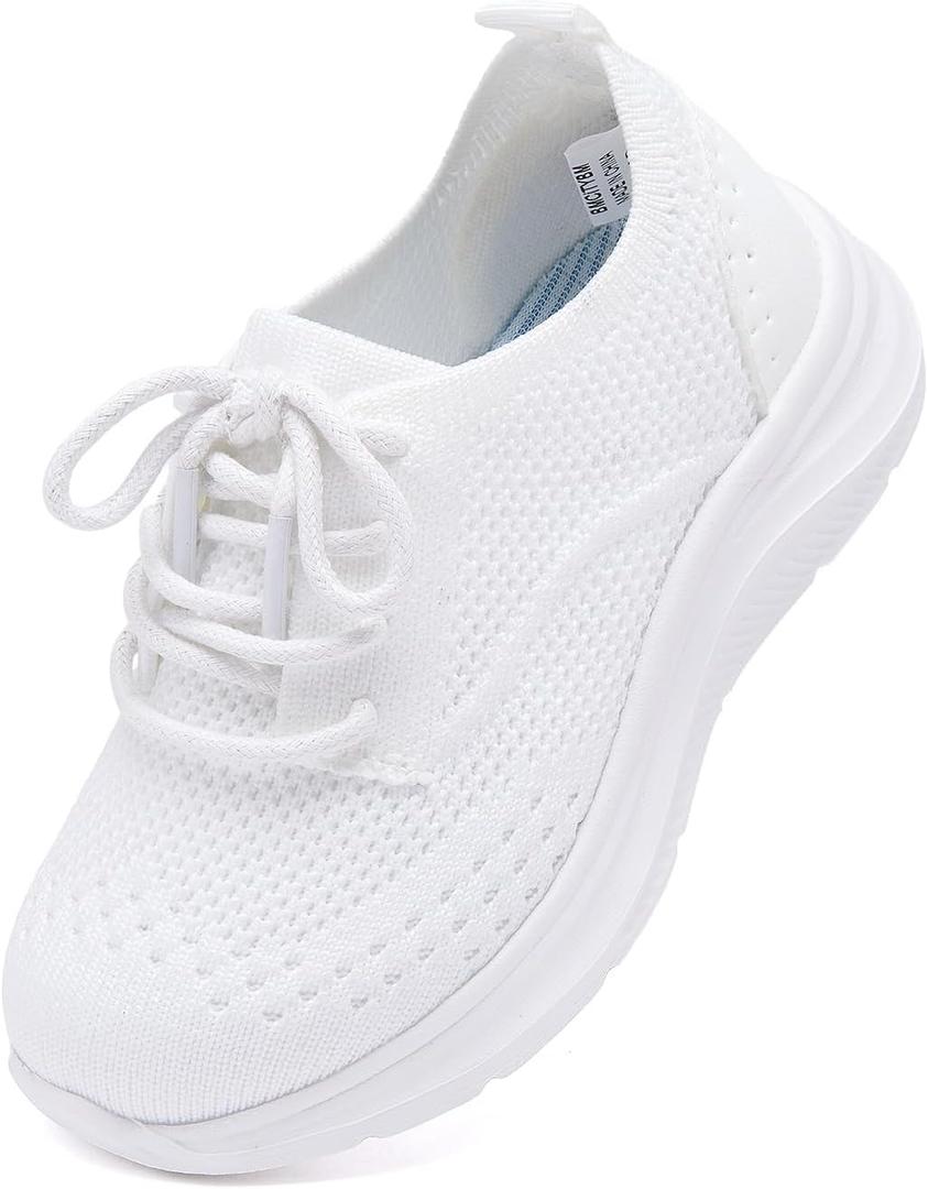 BMCiTYBM Toddler Boys Girls Slip On Shoes Comfortable Walking Sneakers Mesh Oxford Casual Dress Shoes School Uniform Loafers (White)