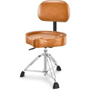 Pro Drum Stool with Backrest, Heavy Duty Hydraulic Drum Throne, Ergonomic Memory Foam Drum Seat, Adjustable Drum Chair Anti-Slip Base, Drum Saddle Bench for Drummers Musicians (Brown)