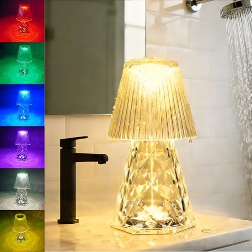 LOZNDA Waterproof Shower Lamp, Rechargeable Bathroom Lamp with RGB, Cordless Crystal Table Lamp, Dimmable Crystal Bedside Night Light for Bathroom Bedroom