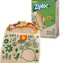 Ziploc Paper Sandwich and Snack Bags, Recyclable & Sealable with Fun Designs, 50 Bags Total