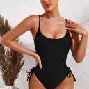 Viottiset Women's Ruched High Cut One Piece Swimsuit Tummy Control Bathing Suit Monokini (Black, S)