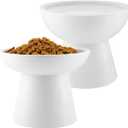 LoeJan Elevated Cat Food and Water Bowls Set, Extra Wide and Raised Ceramic Cat Feeder, Anti-Vomit Whisker-Free Pressure Cat Feeding Bowl for Kittens Adult Cats Small Dogs (White, Bowl Set) (2 Pack)