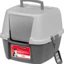 IRIS USA Large Cat Litter Box with Front Door Flap, Covered Enclosed Litter Box Enclosure with Scoop, Handle & Buckles for Portability & Privacy, Hidden Litter Pan, Gray