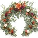 Ling's Moment Terracotta Flower Garland - 6FT Eucalyptus & Rose - Sweetheart Table Decor for Wedding Reception, Fall Artificial Floral Garland for Mantle, Christmas Decoration, Burnt Orange (Or-terracotta & Orange)