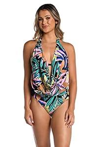 AMAVI Women's Cowl Neck Cut Out One Piece Swimsuit, Multi, XL