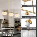 3-Light Kitchen Island Pendant Lighting, Brass Gold Linear Chandelier Light Fixture with Milky White Glass Shade for Dining Room, Kitchen, Hallway, Living Room, 41"