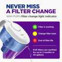 PUR 11-Cup Water Pitcher, 1 Filter, Cleaner, Great-Tasting Water, Dishwasher Safe, Powerful Filtration, Filter Change Light Indicator, LockFit Cap Design, White