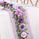 Waipfaru Flower Garland, 6.07Ft Eucalyptus Garland with Flowers, Silk Rose Floral Vines for Wedding Reception Table Mantle Decor (Purple) (1 Pack)