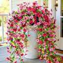 CCILAND 2 PCS Artificial Hanging Flowers for Outdoors, Fake Flower Plants UV Resistant Faux Hanging Spring Flowers for Home Porch Garden Patio Yard (Double Pink)