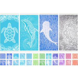 Widdonen Thin Turkish Beach Towel Lightweight Quick Dry Absorbent Cotton Bathroom Bath Pool Swim Towels Extra Large Oversized Sand Free Beach Accessories Essentials Cloud Gifts for Adult (X-Large(79 x 36 inches,200 x 90 cm), 4 Pack Turtle Dolphin Whale Flower)