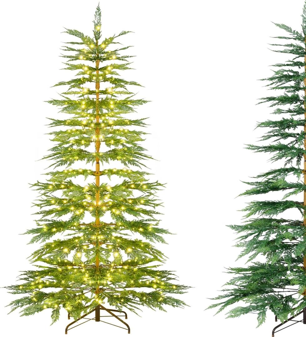 7.5 FT Pre-Lit Artificial Christmas Tree, Twinkle Simulated Cypress Xmas Tree with Hinges, 612 PE Tips, 540 Warm-White Fairy LED Lights, Metal Stand, Xmas Holiday Party Decor for Home Office