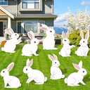 HABDJILTY 9Pcs Easter Yard Signs Outdoor Cute Bunny Lawn Signs with Stakes, Easter Yard Decorations Large White Rabbits Signs for Spring Garden Porch Outdoor Decors