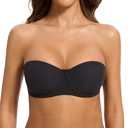 Women's Strapless Bra-Lightly Lined Non Slip Invisible Balconette Underwire Support Multiway Bandeau Bra for Comfort Lift(Black, 34D) (Black)