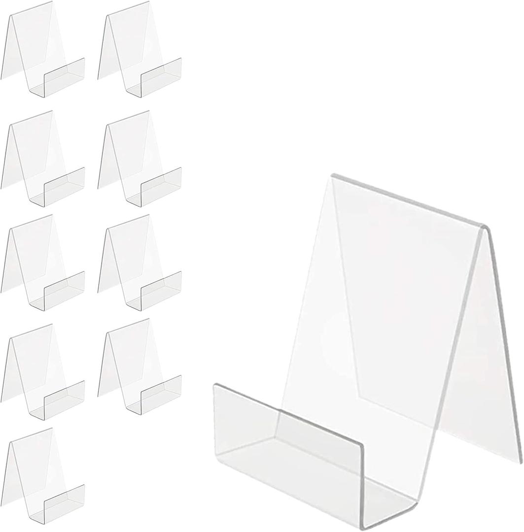 Boloyo Acrylic Book Stand with Ledge,10PC 4 Inch Clear Acrylic Display Easel Transparent Display Stand Holder Tablet Holder for Displaying Books,Magazine,Plate,Pictures,Artworks, CDs
