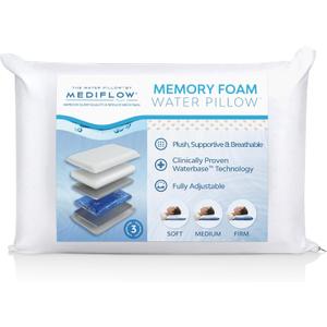 Water Pillow Memory Foam re-Invented with Waterbase Technology - Clinically Proven to Reduce Neck Pain & Improve Sleep Quality. (Single Pack) (White)
