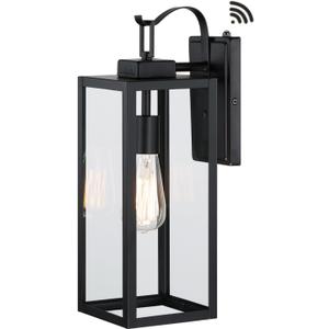 WISBEAM 17.75in Large Size Dusk to Dawn Wall Sconce for House, Black Outdoor Wall Lantern, Modern Porch Lights Outdoor, Metal Construction with Clear Glass, 1 Pack