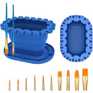 Paint Brush Cleaner Rinse Cup (All-in-One), Foldable Brushes Holder & Brush Cleaning Cup for Acrylic, Watercolor, and Water-Based Mediums, for Fine Art, Studio, Classroom(Blue)