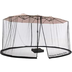 Umbrella Netting for Outdoor Umbrellas, Patio Umbrella Mosquito Netting for Double-Sided Umbrella, with Double Zipper Door and Adjustable Rope, (Black) (15FT)