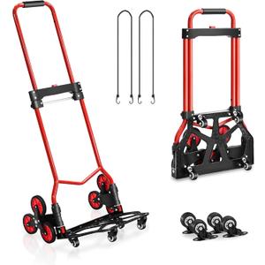 Stair Climbing Cart, 280 lbs Capacity Stair Climber Hand Truck and Dolly, Heavy-Duty Folding Stair Dolly with Stretchable Handle, 10 Wheels & 2 Elastic Ropes for Home Shopping Moving Warehouse
