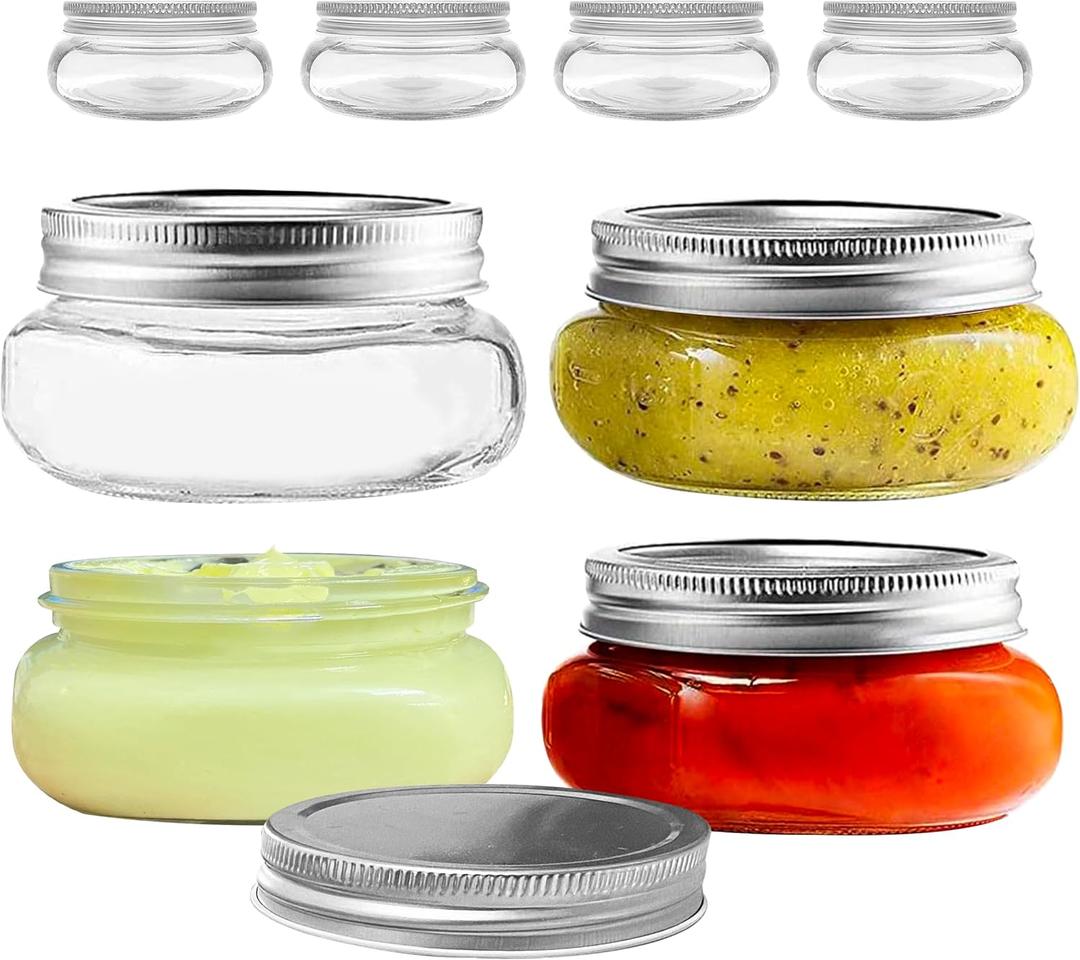 Wide Mouth Mason Jar 8 oz for Pickling, Shea Butter Body Butter, Canning, Candles, Fruit Preserves, Jam or Jelly - Glass jar with Lids 4pc