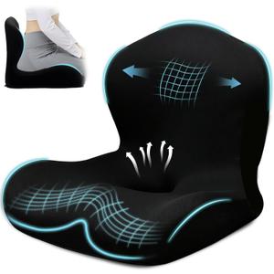 Seat Cushion for Office Chair and Car, L-Shaped Ergonomic Car Seat Cushions, Memory Foam Chair Cushion, Lumbar Support Pillow for Wheelchair, Car, Home, Office, Desk, Black