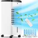 Uthfy Portable Windowless Air Conditioner, 3 In 1 Evaporative Air Cooler with 6 Ice Packs, 4 Modes, 120°Oscillation, 12 H Timer, 3 Speeds, Remote, Swamp Room Cooler Cooling Fan for Bedroom, Office