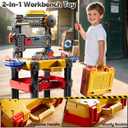 2 in 1 Workbench Tools Toys Set with Sound for Toddlers Aged 3-5, 145 PCS Educational Construction Mechanic Toolbox for Boys Girls, Pretend Play Toys Birthday Gift for Kids 3 4 5 6 Years Old