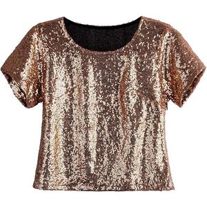 Women's Glitter Glam Sequin Top Loose Sleeves Sparkly Shimmer Party Bridesmaid Sequined Tunic Top M Rose Gold