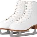 Figure Ice Skates for Beginners - White Comfortable Leather Ice Skates for Women, Men, Boys & Girls (Size Up 1 Size) (Womens Size-5.5/ Children 3.5Y)