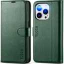 TUCCH Case Wallet for iPhone 14 Pro 6.1", Protective [TPU Shockproof Inner Shell], PU Leather [RFID Blocking] [4 Card Holder] Magnetic Stand Cover Compatible with iPhone 14 Pro 2022, Midnight Green