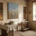 Jesus Leaves the 99 Sheep Canvas Wall Art Jesus in Wildflower Field Wall Decor Picture Christ Spiritual Faith Poster Print for Living Room Bedroom Church Paintings Decoration Prepare To Hang (16"L x 12"W)